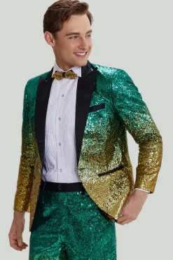 Gold Green Men's 2 Piece Notched Lapel Sequins Suits