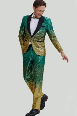 Gold Green Men's 2 Piece Notched Lapel Sequins Suits