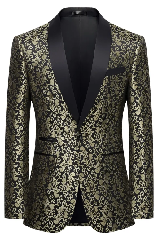 Golden Jacquard Shawl Lapel Men's Blazer