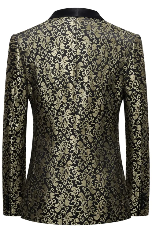 Golden Jacquard Shawl Lapel Men's Blazer