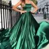 Green A Line Satin Prom Dress with Pockets