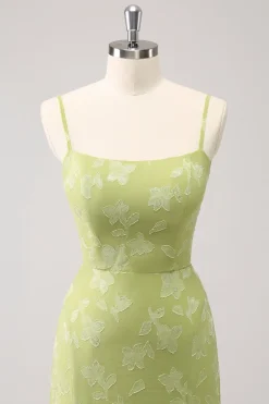 Green Embroidery Mermaid Bridesmaid Dress with Lace Up Back