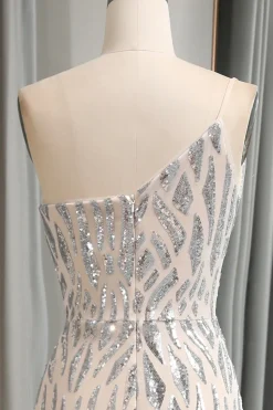 Green Mermaid One Shoulder Sequin Long Prom Dress