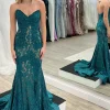 Green Mermaid Strapless Prom Dress with Lace