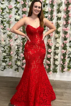 Green Mermaid Strapless Prom Dress with Lace