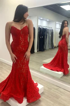 Green Mermaid Strapless Prom Dress with Lace