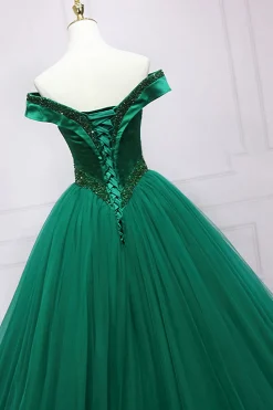 Green Off the Shoulder Quinceanera Dress with Beading