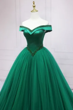 Green Off the Shoulder Quinceanera Dress with Beading
