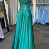 Green Satin Spaghetti Straps Corset Prom Dress
