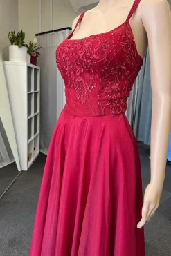 Green Satin Spaghetti Straps Corset Prom Dress