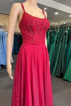 Green Satin Spaghetti Straps Corset Prom Dress