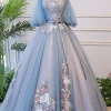 Grey Blue Off the Shoulder Quinceanera Dresses with Appliques