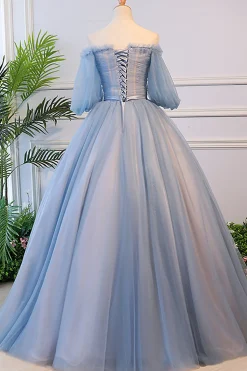 Grey Blue Off the Shoulder Quinceanera Dresses with Appliques