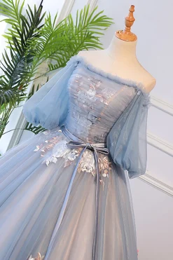 Grey Blue Off the Shoulder Quinceanera Dresses with Appliques