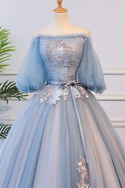 Grey Blue Off the Shoulder Quinceanera Dresses with Appliques