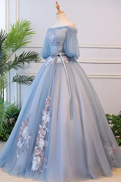 Grey Blue Off the Shoulder Quinceanera Dresses with Appliques