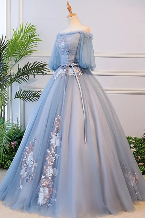 Grey Blue Off the Shoulder Quinceanera Dresses with Appliques