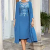 Grey Blue Two Piece Mother of the Bride Dress with Lace