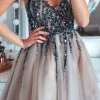 Grey Pink Sequins Graduation Dress with Beading