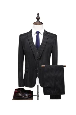 Grey Pinstripe Notched Lapel Men's 2 Pieces Suits
