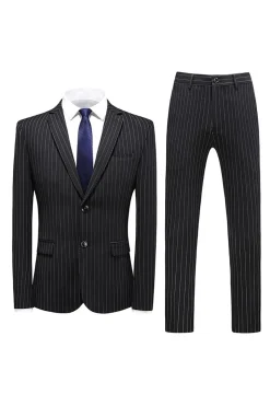 Grey Pinstripe Notched Lapel Men's 2 Pieces Suits