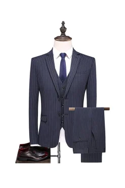 Grey Pinstripe Notched Lapel Men's 2 Pieces Suits