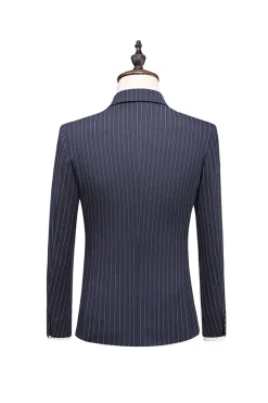 Grey Pinstripe Notched Lapel Men's 2 Pieces Suits
