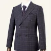 Grey Plaid Double-Breasted 2-Piece Men's Suit