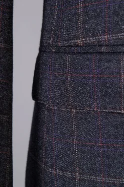 Grey Plaid Double-Breasted 2-Piece Men's Suit
