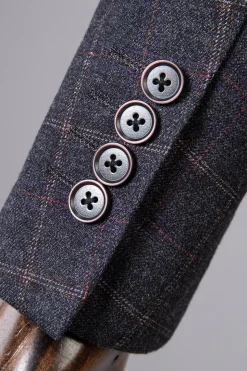 Grey Plaid Double-Breasted 2-Piece Men's Suit