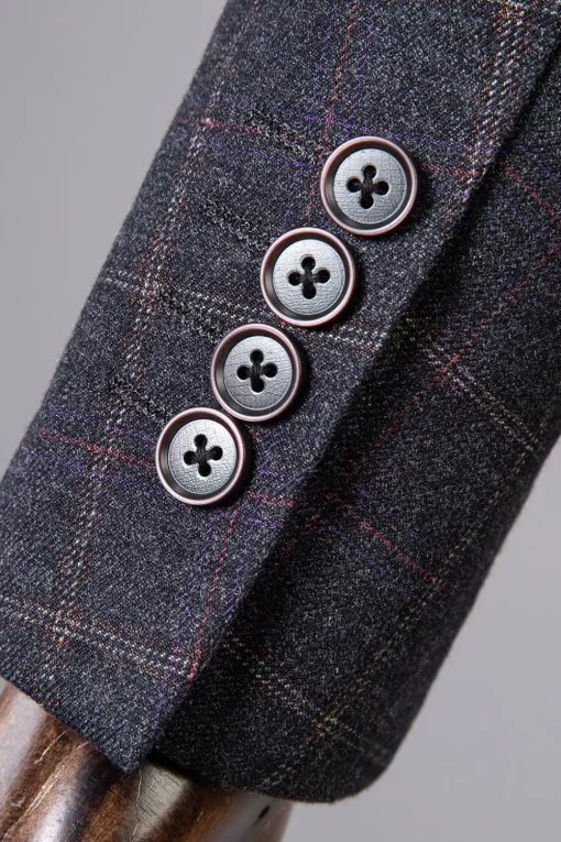Grey Plaid Double-Breasted 2-Piece Men's Suit