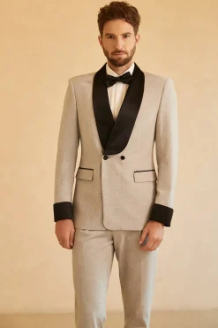 Grey Shawl Lapel Double Breasted 2 Piece Men's Suits