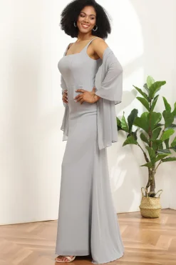 Grey Square Neck Mermaid Bridesmaid Dress