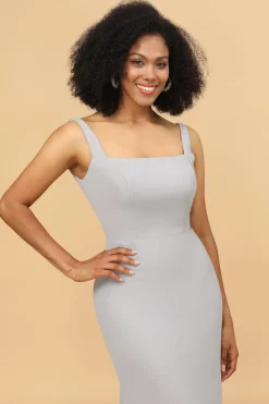 Grey Square Neck Mermaid Bridesmaid Dress