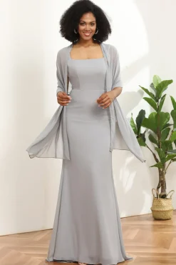 Grey Square Neck Mermaid Bridesmaid Dress