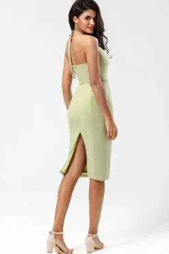 Halter Dusty Sage Bridesmaid Dress with Slit