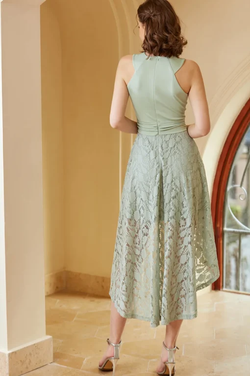 High Low White Graduation Dress with Lace Sleeveless