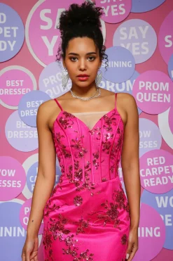 Hot Pink Sequins Print Mermaid Corset Prom Dress