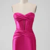 Hot Pink Strapless Corset Short Graduation Dress