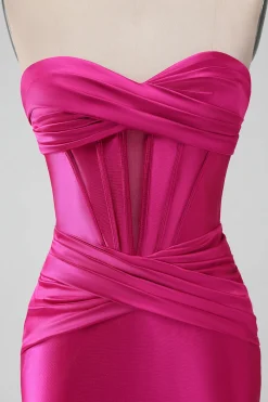 Hot Pink Strapless Corset Short Graduation Dress
