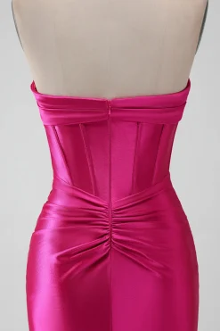 Hot Pink Strapless Corset Short Graduation Dress