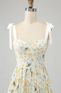 Ivory A-Line Floral Long Prom Dress