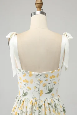 Ivory A-Line Floral Long Prom Dress