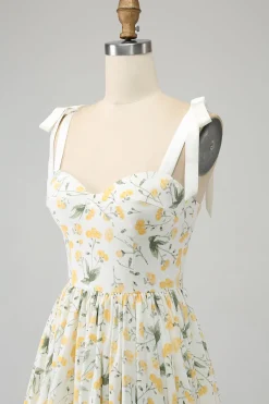 Ivory A-Line Floral Long Prom Dress