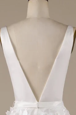 Ivory A-Line V-Neck Wedding Dress with 3D Flowers