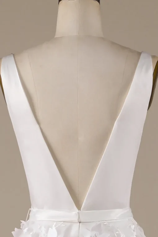 Ivory A-Line V-Neck Wedding Dress with 3D Flowers