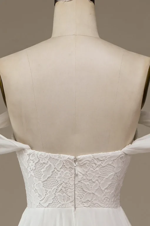 Ivory Boho Chiffon Asymmetrical Wedding Dress with Lace