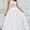 Ivory Floral Lace Sweep Train Wedding Dress