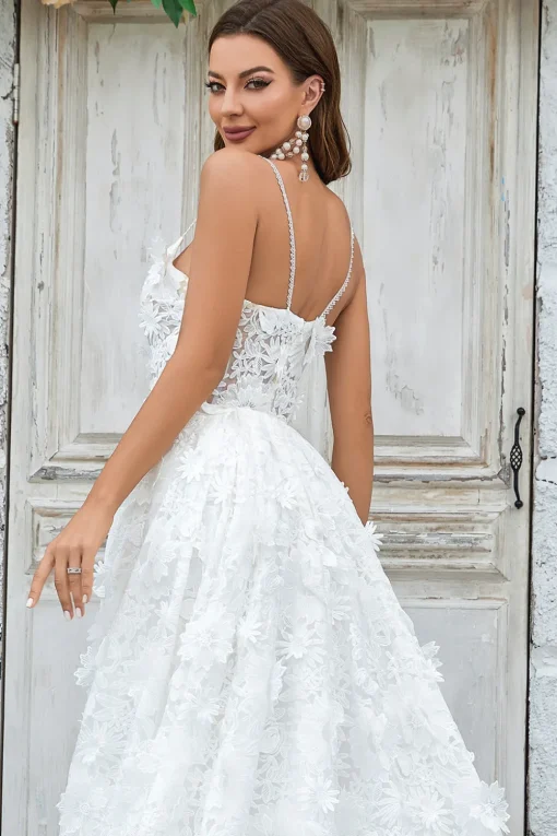 Ivory Floral Lace Sweep Train Wedding Dress