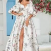 Ivory Floral Satin Chapel Train Wedding Dress